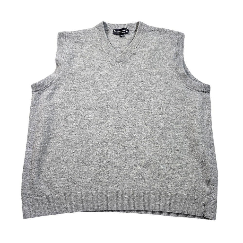 Hart Schaffner Marx Sweater Vest Mens 3XLT Gray Extra Fine Merino Wool V Neck